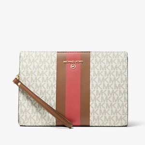 Michael Kors Red and Brown Monogram Clutch